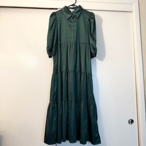 Hunter Green Satin Midi Dress